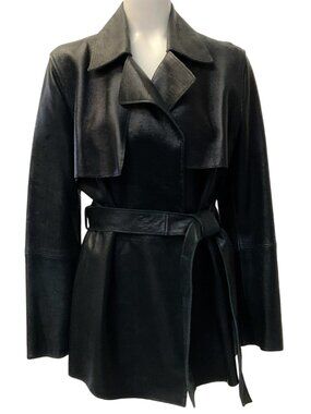Fleurette Black Metallic Leather Wrap Jacket